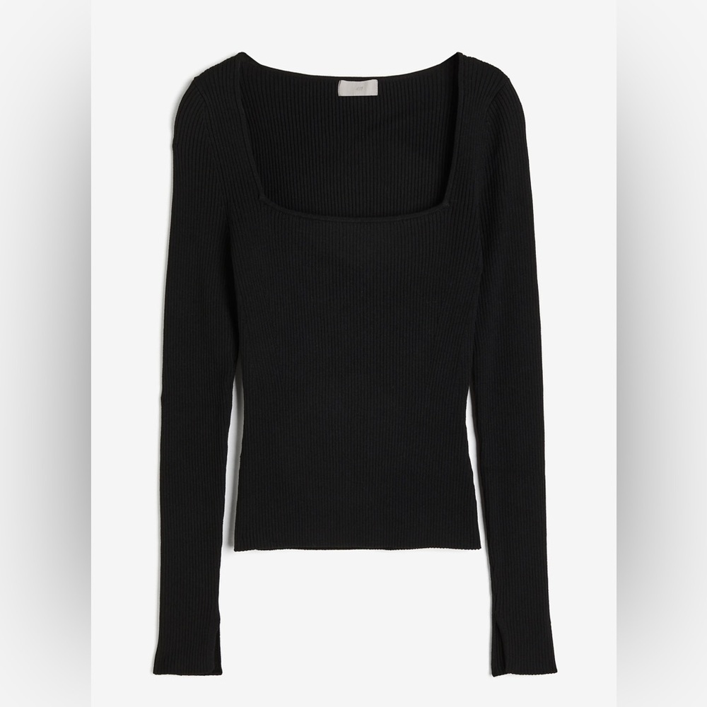 H&M Black Ribbed square neck Knit Top